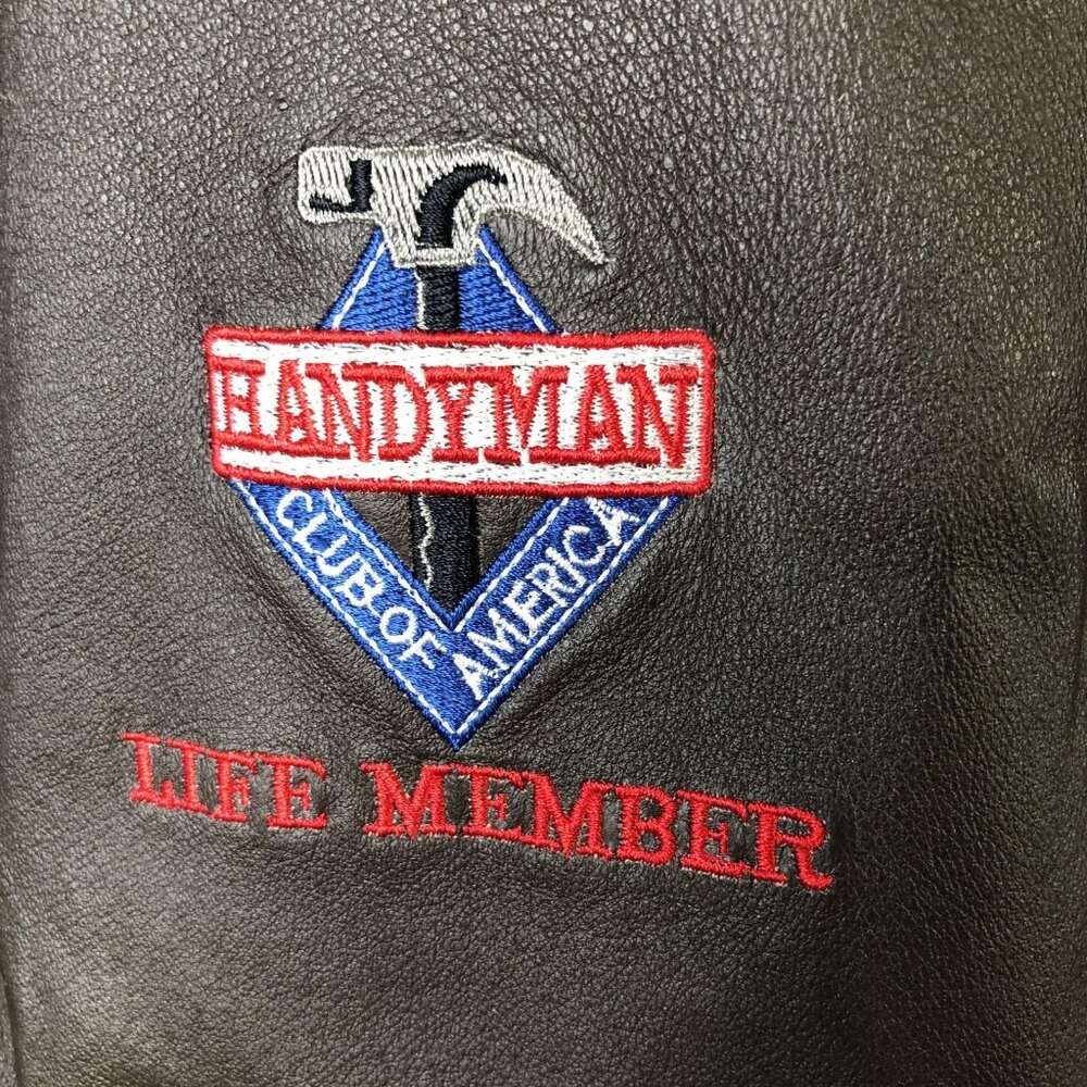 Handyman Club Of America Jacket Mens L Brown Leather Bomber Aviator Logo Retro - Picture 3 of 16